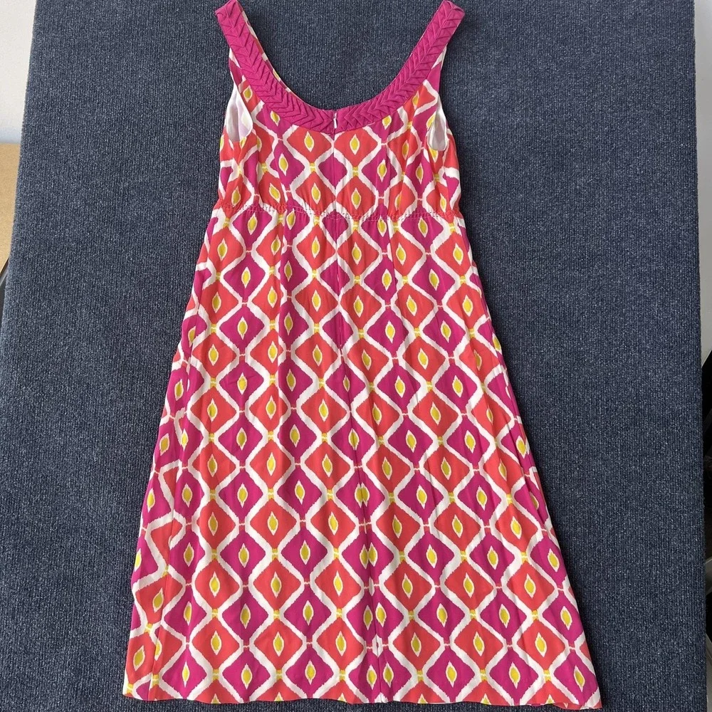 Tory Burch Dress Womens 10 Pink‎ Diamond 981 Fiora Sleeveless Pleated Ikat Lined